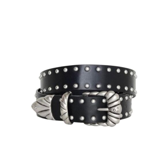 Good American Studded Western Belt Black Silver Vegan Leather NWT M/L